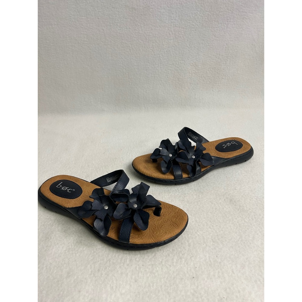Boho Cottagecore b.o.c. Womens 7 Navy Blue Floral Applique Slide Sandals BC0007